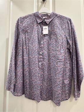 NWT J Jill Long-Sleeve Floral Button-Up Shirt - Pink/Blue Size M Medium MSRP $89